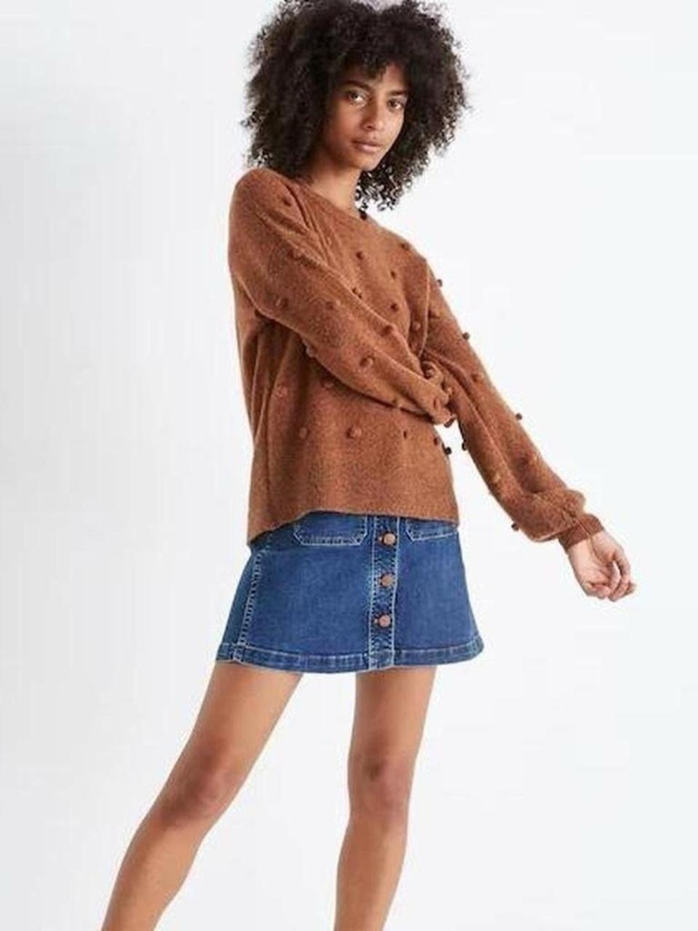 Madewell Brockton Bobble Sweater Merino Wool Blend in Color Heather Cider small